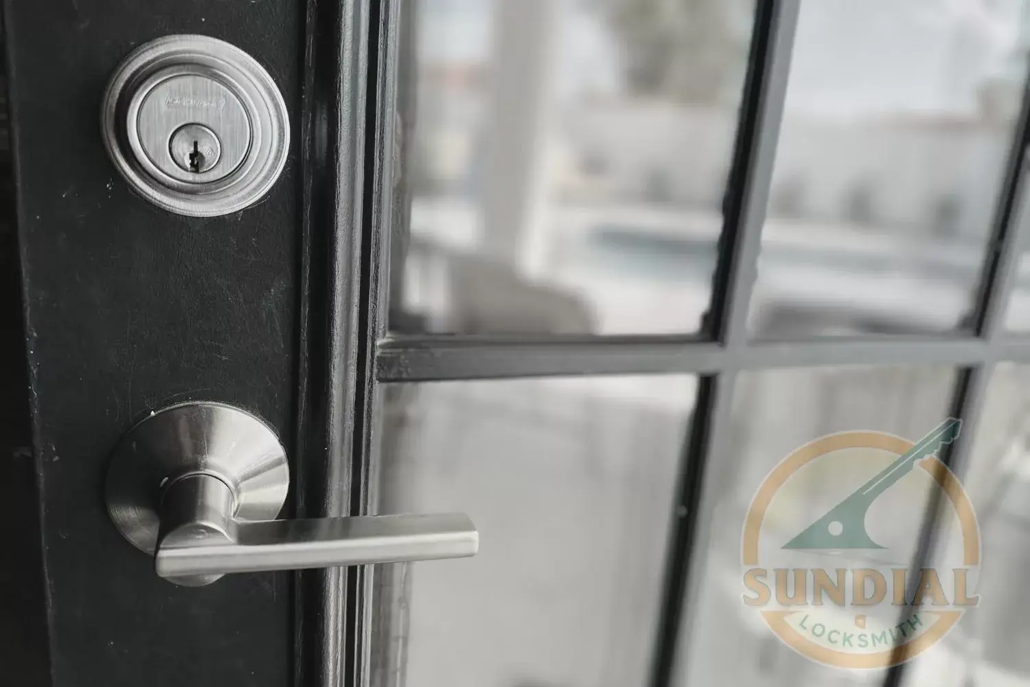 Locksmith changing and rekeying a door lock.