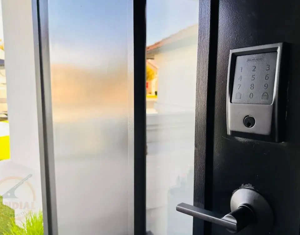 Keyless door lock on a modern house entrance.