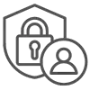Privacy icon with padlock and user silhouette.